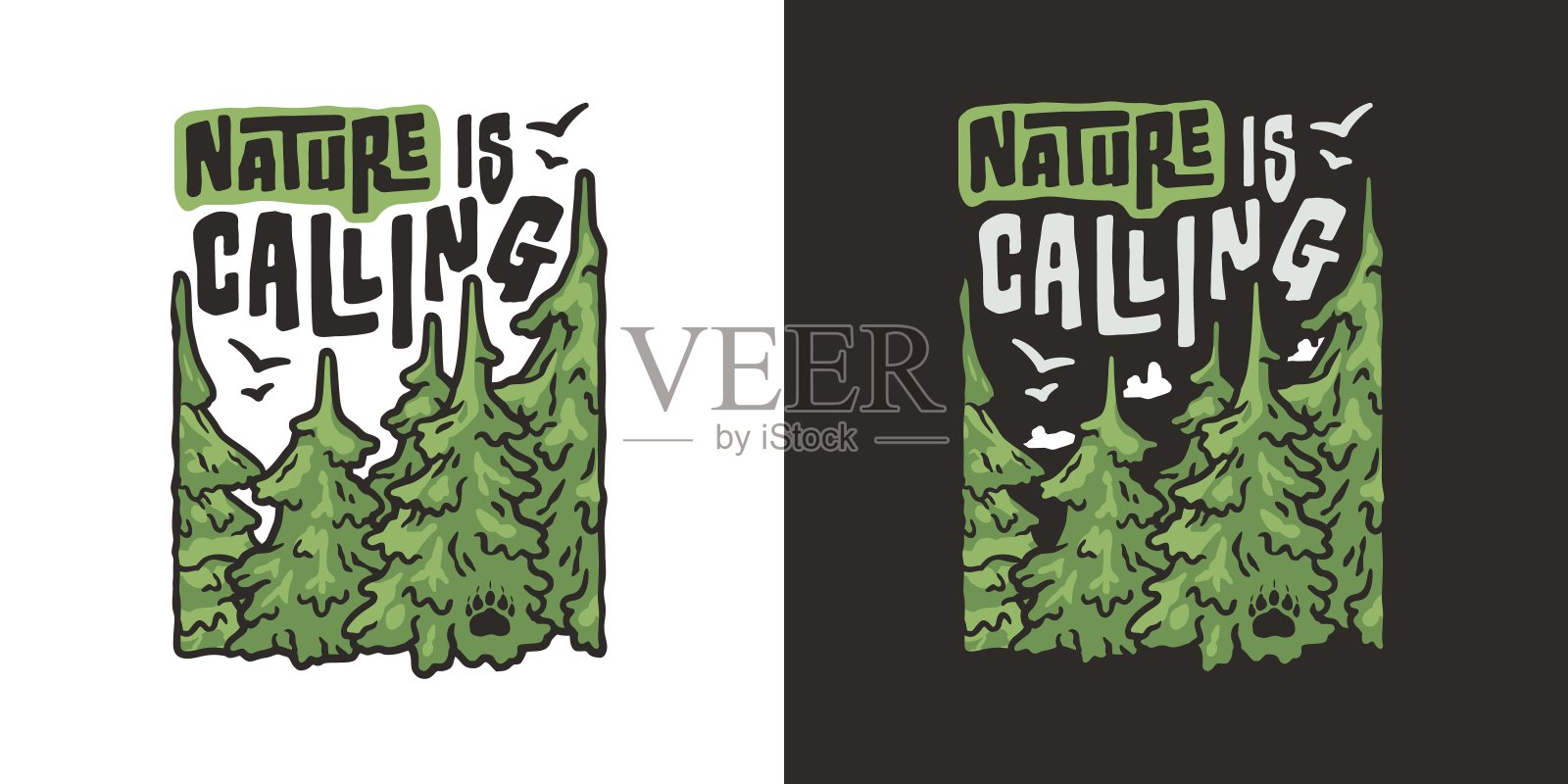 户外野外露营印刷品。旅行和冒险。旅行癖夏季森林探索徒步旅行插画图片素材