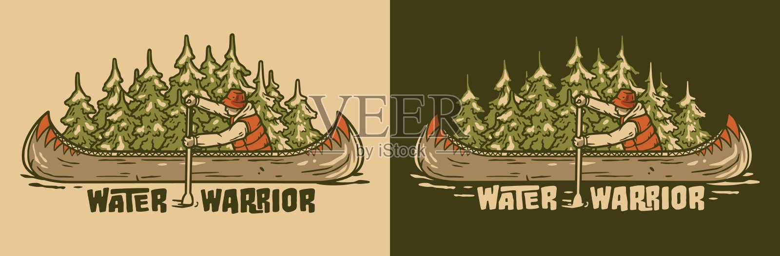 皮划艇运动印花。在河上划皮艇插画图片素材