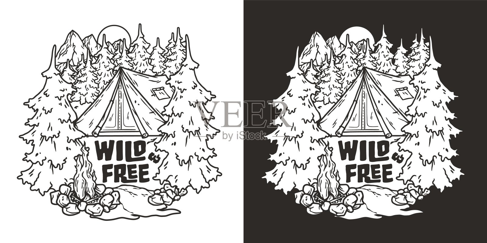 森林户外野外露营探险运动插画图片素材