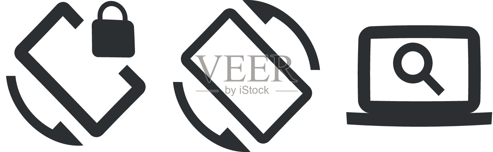 一组3个图标设备。现代细线图标。勾勒出孤立的标志。线性图标集。图标素材