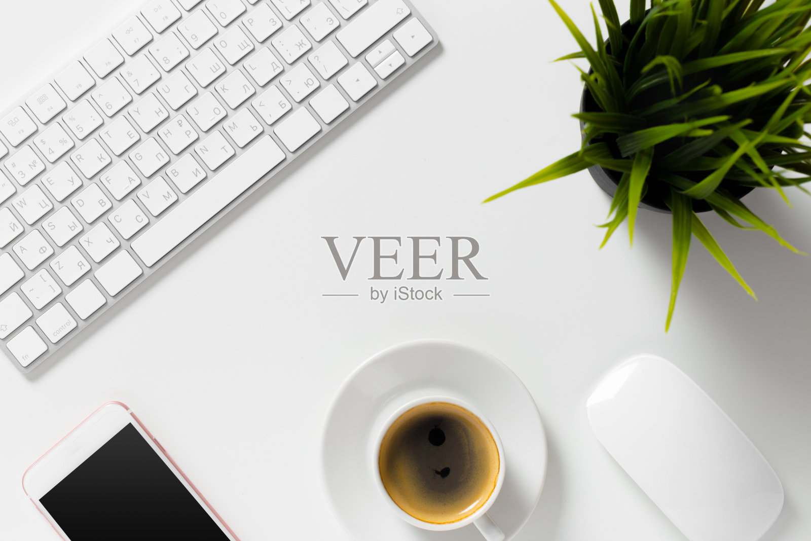 办公桌，俯视图照片摄影图片