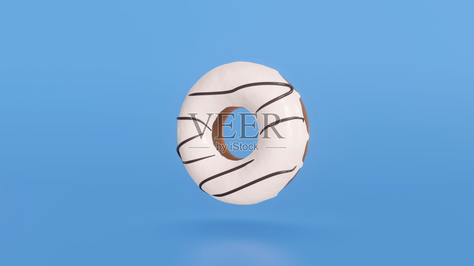 概念不同颜色的甜甜圈在蓝色背景下变化。甜甜圈旋转。釉面甜点。面包店和食品概念。各种彩色的甜甜圈。巧克力，粉色，蓝色甜甜圈3d渲染照片摄影图片