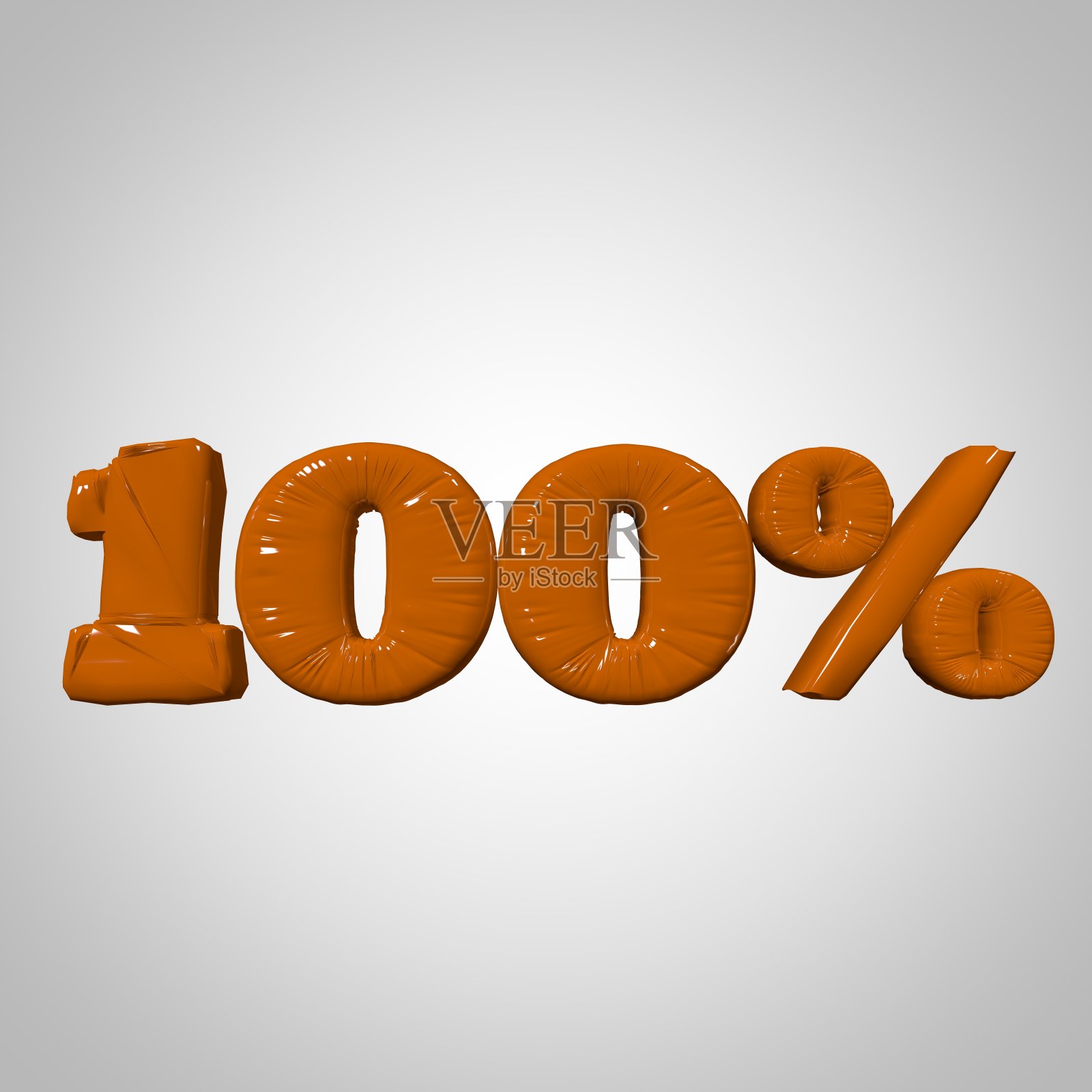 膨胀塑料方形插图体积光滑变形3D渲染橙色95%的标志符号在白色梯度背景。气球金属。漂亮的体积百分比符号广告符号。照片摄影图片