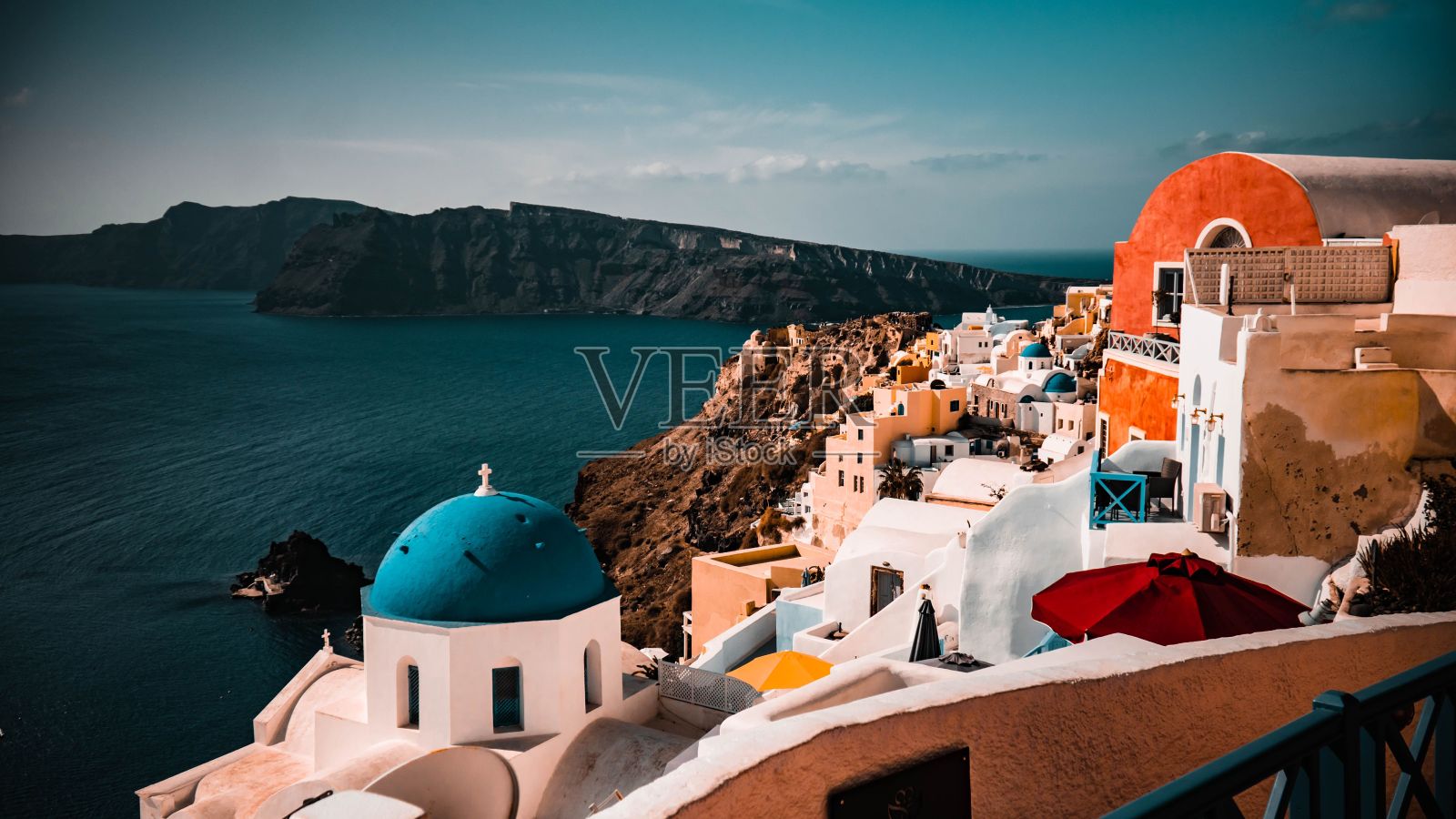 爱琴海蒂拉岛鸟瞰图照片摄影图片