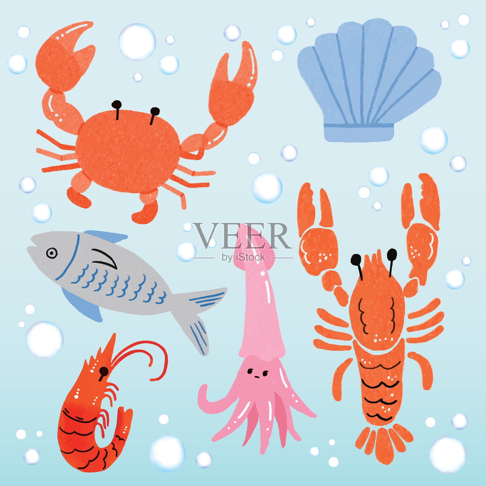 海洋动物及海产品插画图片素材