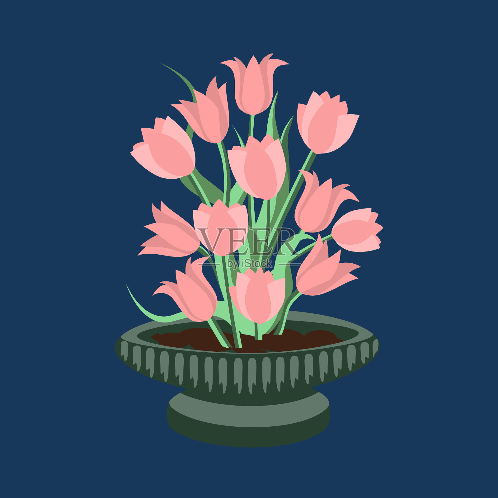 矢量-郁金香在花瓶，花卉插图。插画图片素材