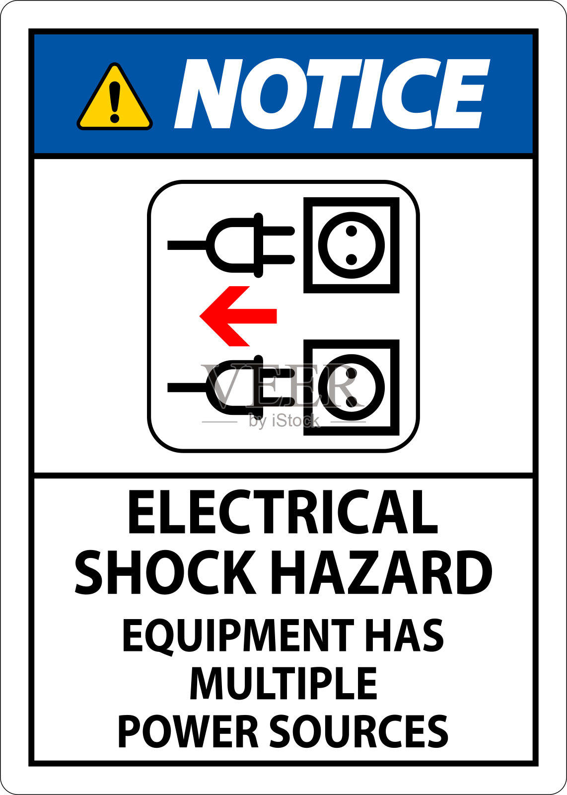 注意标志触电危险，设备有多个电源插画图片素材