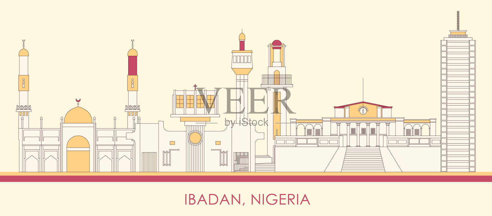 尼日利亚伊巴丹市的天际线全景图插画图片素材