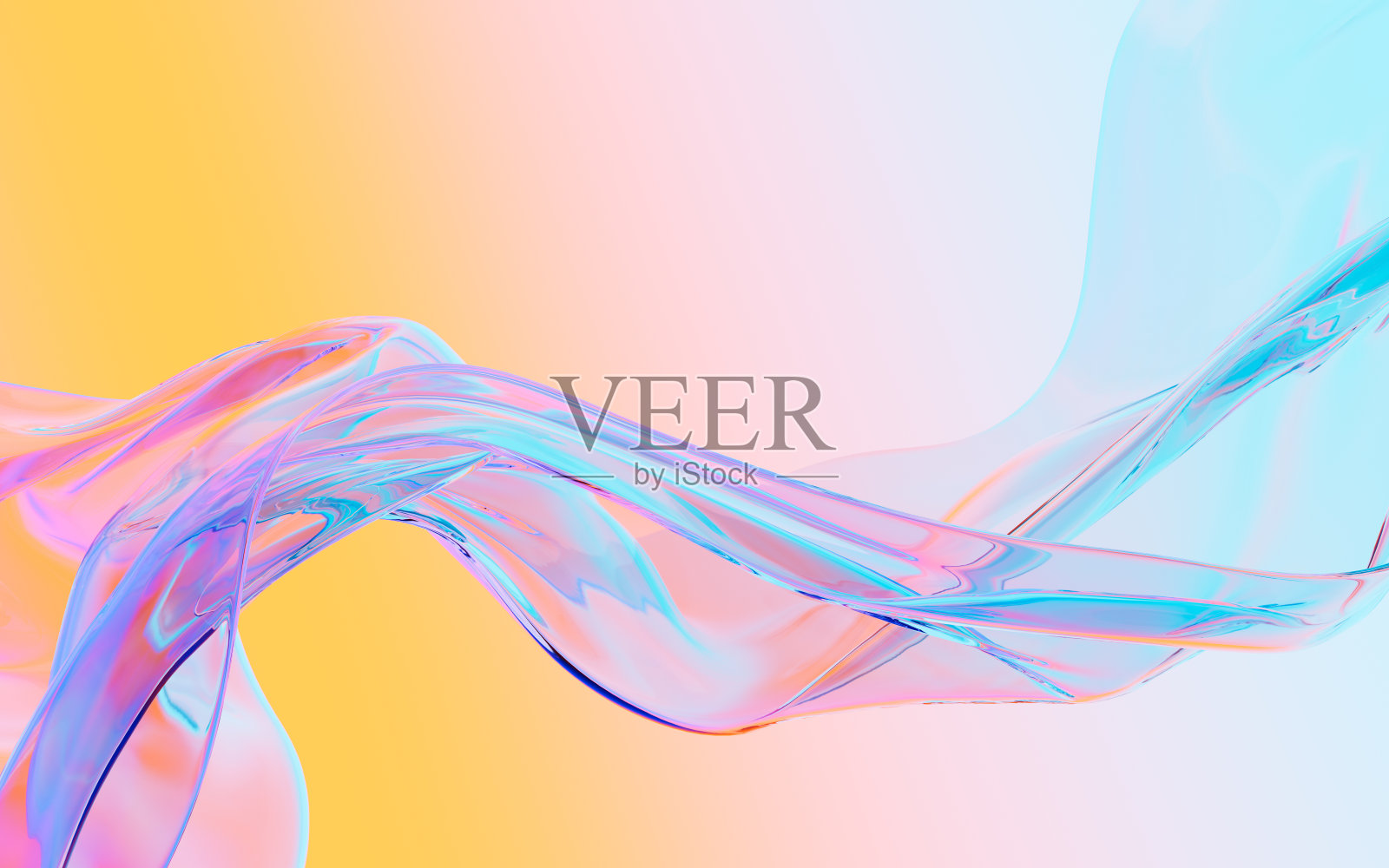 抽象流动的透明玻璃背景，3d渲染。照片摄影图片