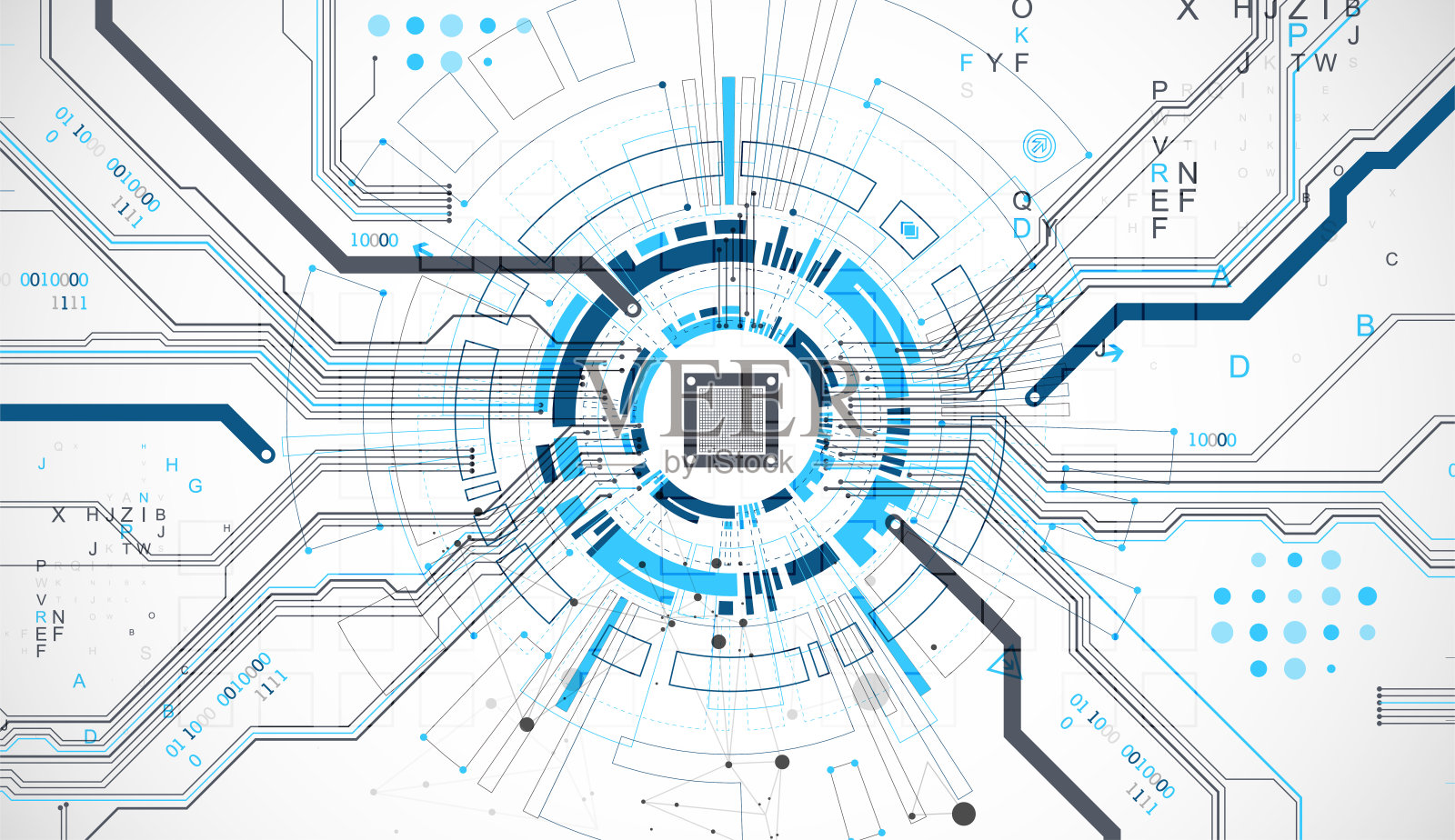 抽象背景与丛状效果。科技理念用科技元素形成圆形的形状。插画图片素材