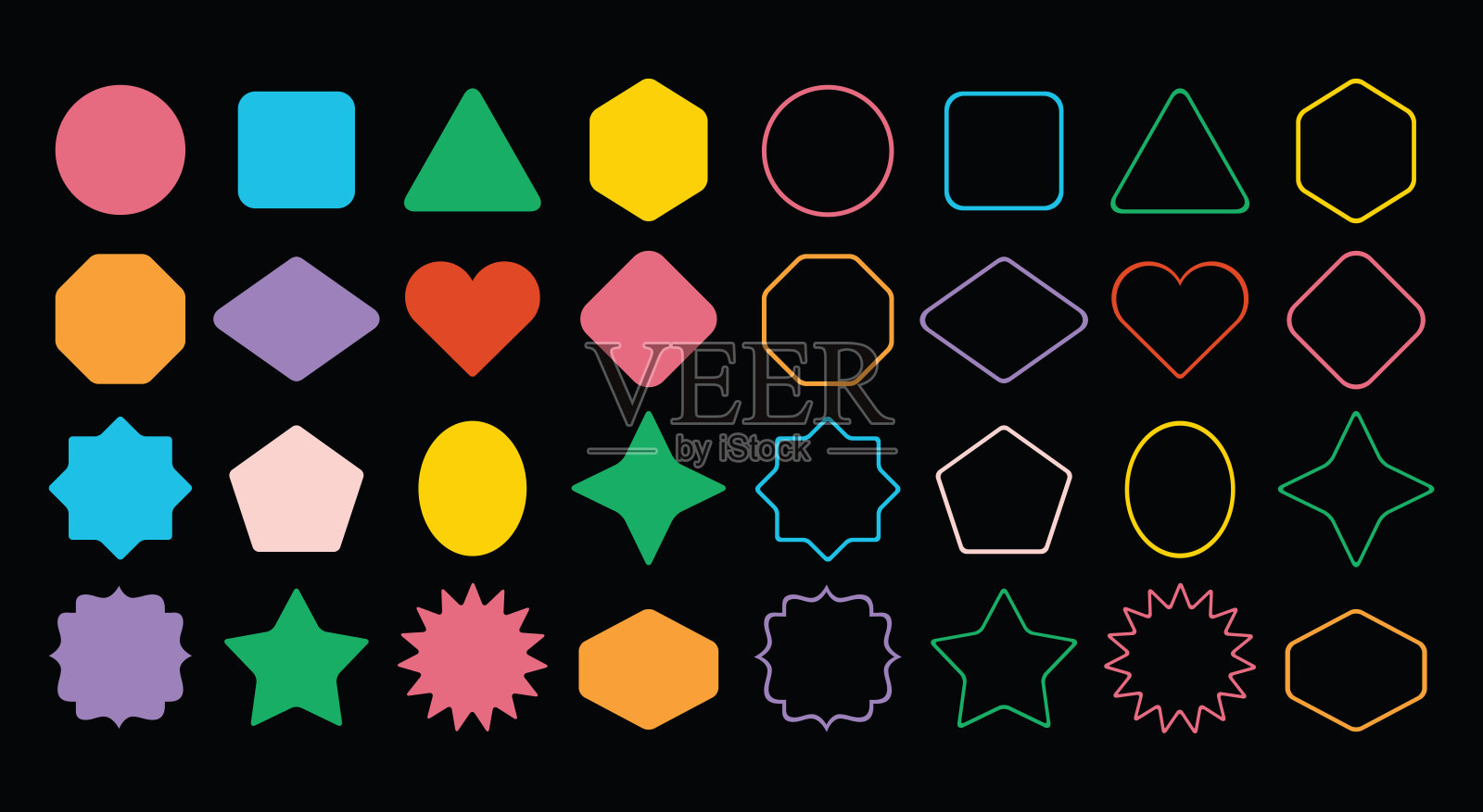 彩色基本轮廓和线条空几何形状图标设置在白色背景上图标素材