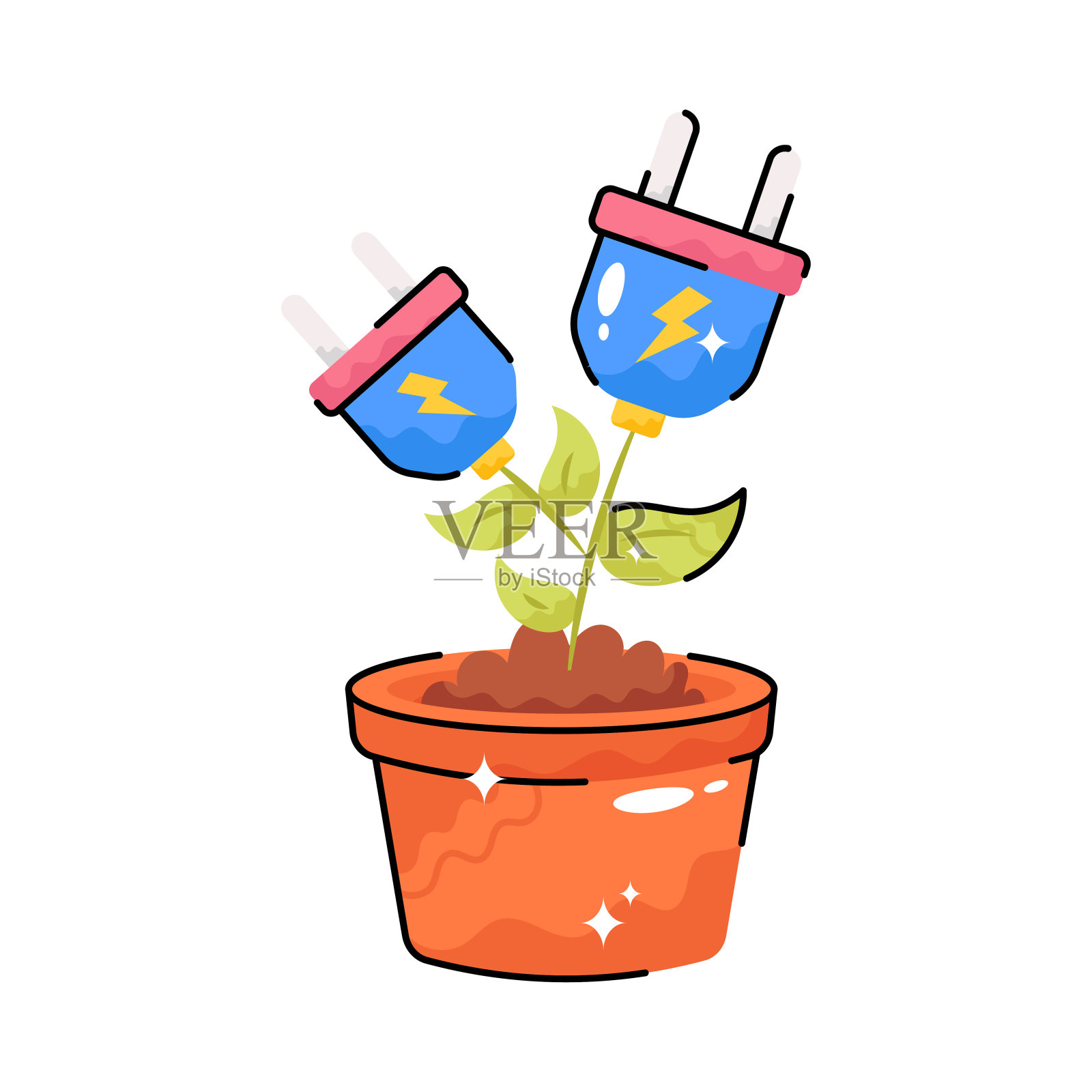 生态植物涂鸦矢量大纲贴纸。EPS 10文件插画图片素材