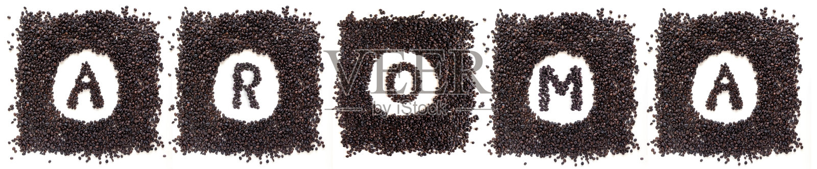 字香由咖啡豆制成，白色背景，宽横幅，平铺照片摄影图片