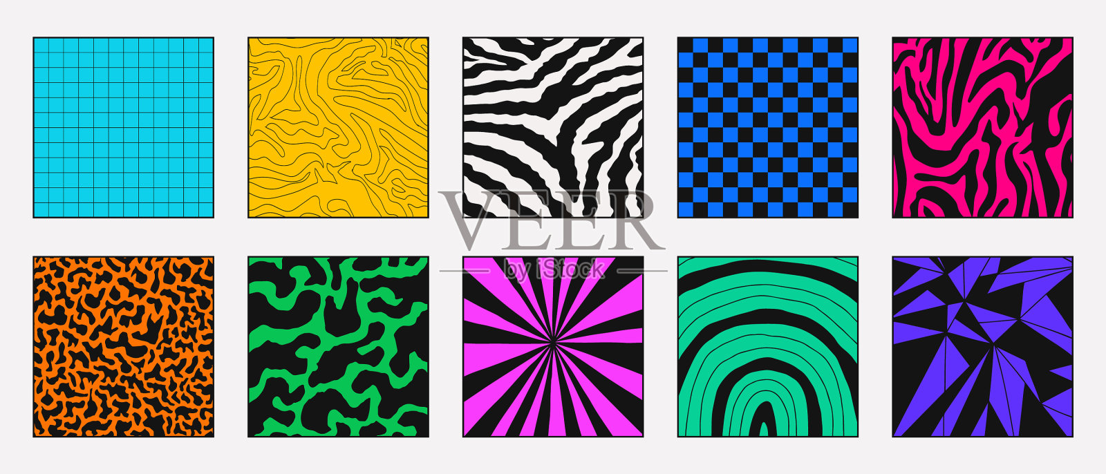 一组抽象的明亮多彩的千年虫背景插画图片素材