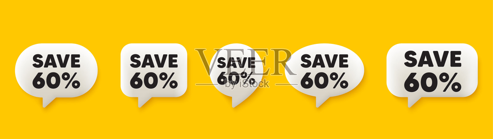 节省六折。打折报价标志。3d语音聊天气泡。向量插画图片素材