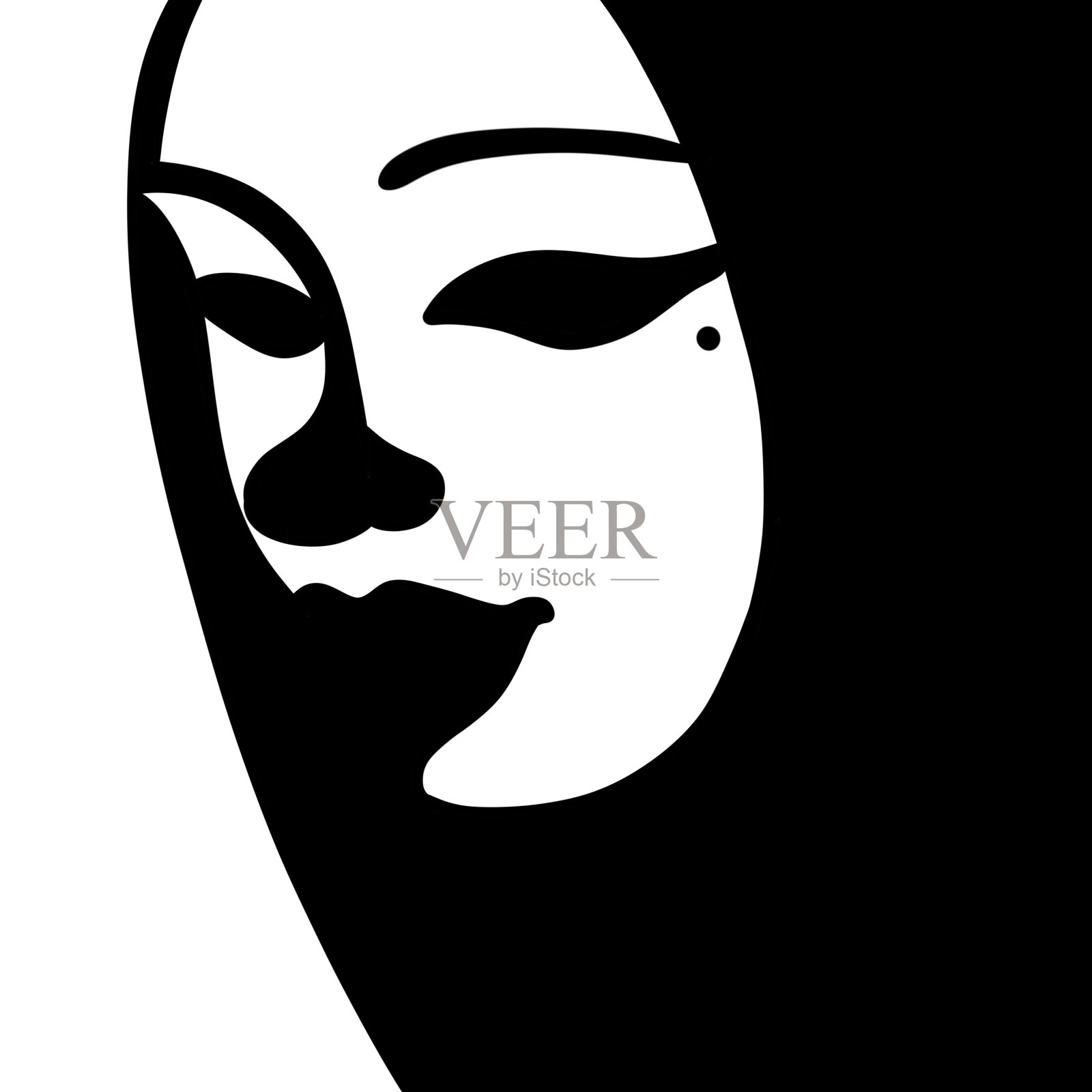 女人脸线艺术黑白极简风格的艺术品插画图片素材