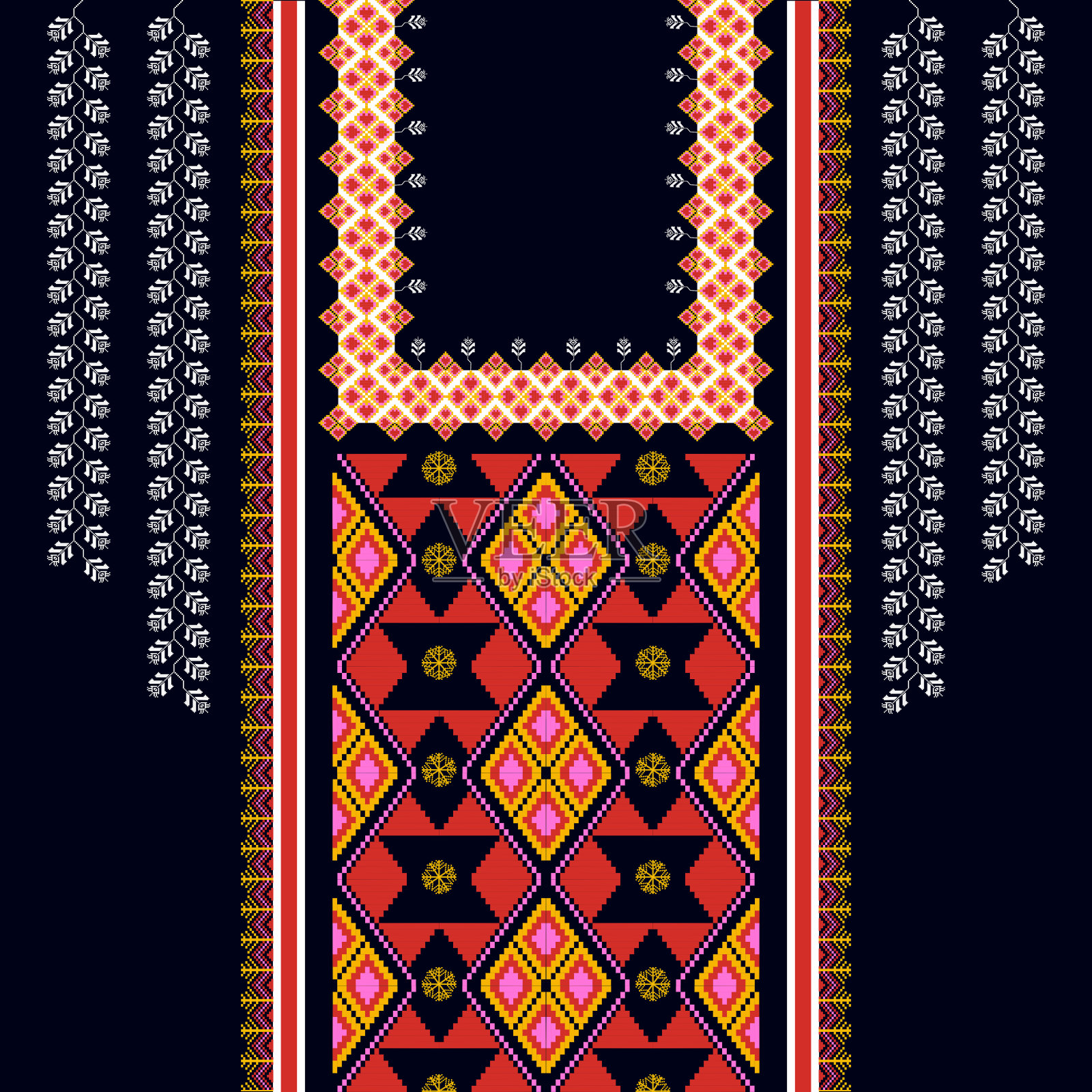 领口几何刺绣图案用于织物插画图片素材