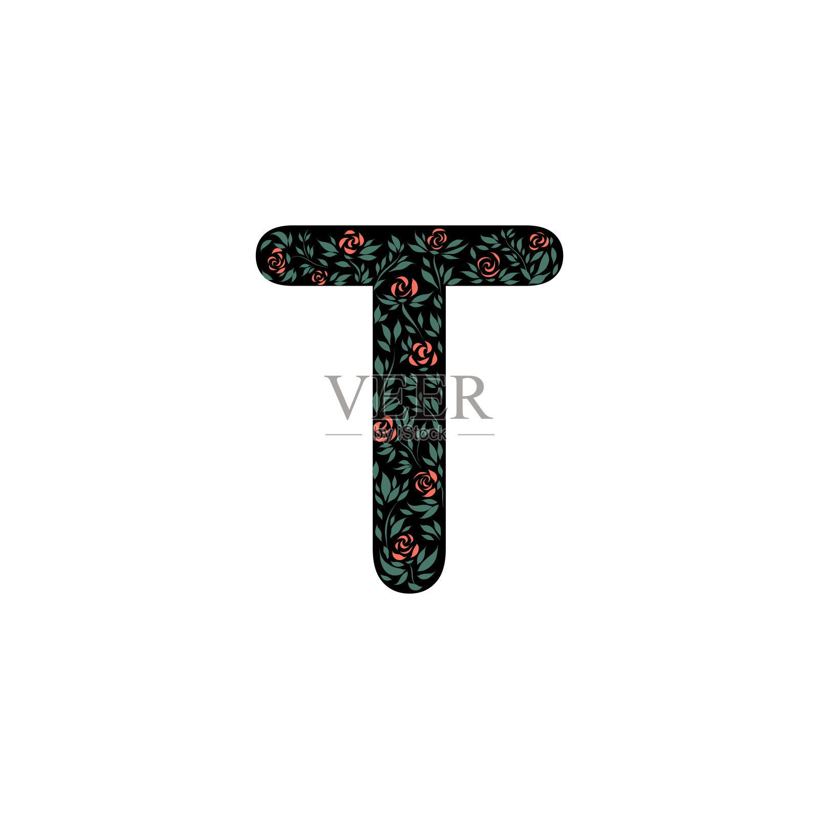 英文的花字母表-字母-插画图片素材