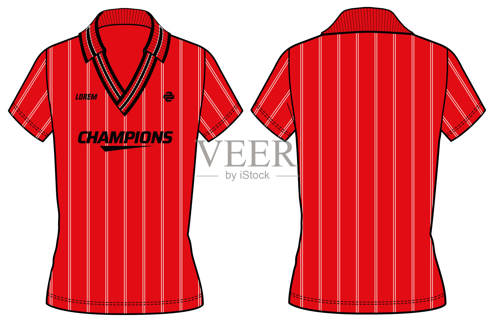 女子运动马球领t恤球衣设计平面草图插图矢量适合女孩和女士足球，板球，足球，排球，无板篮球和沙滩球球衣套件概念插画图片素材