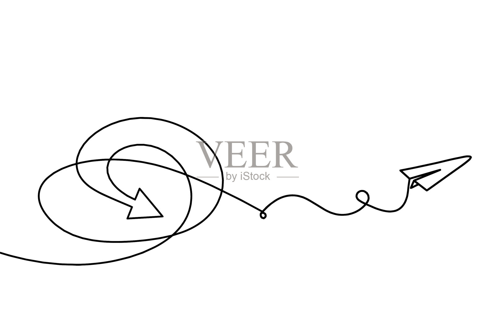 抽象连续的线条、箭头和纸平面插画图片素材