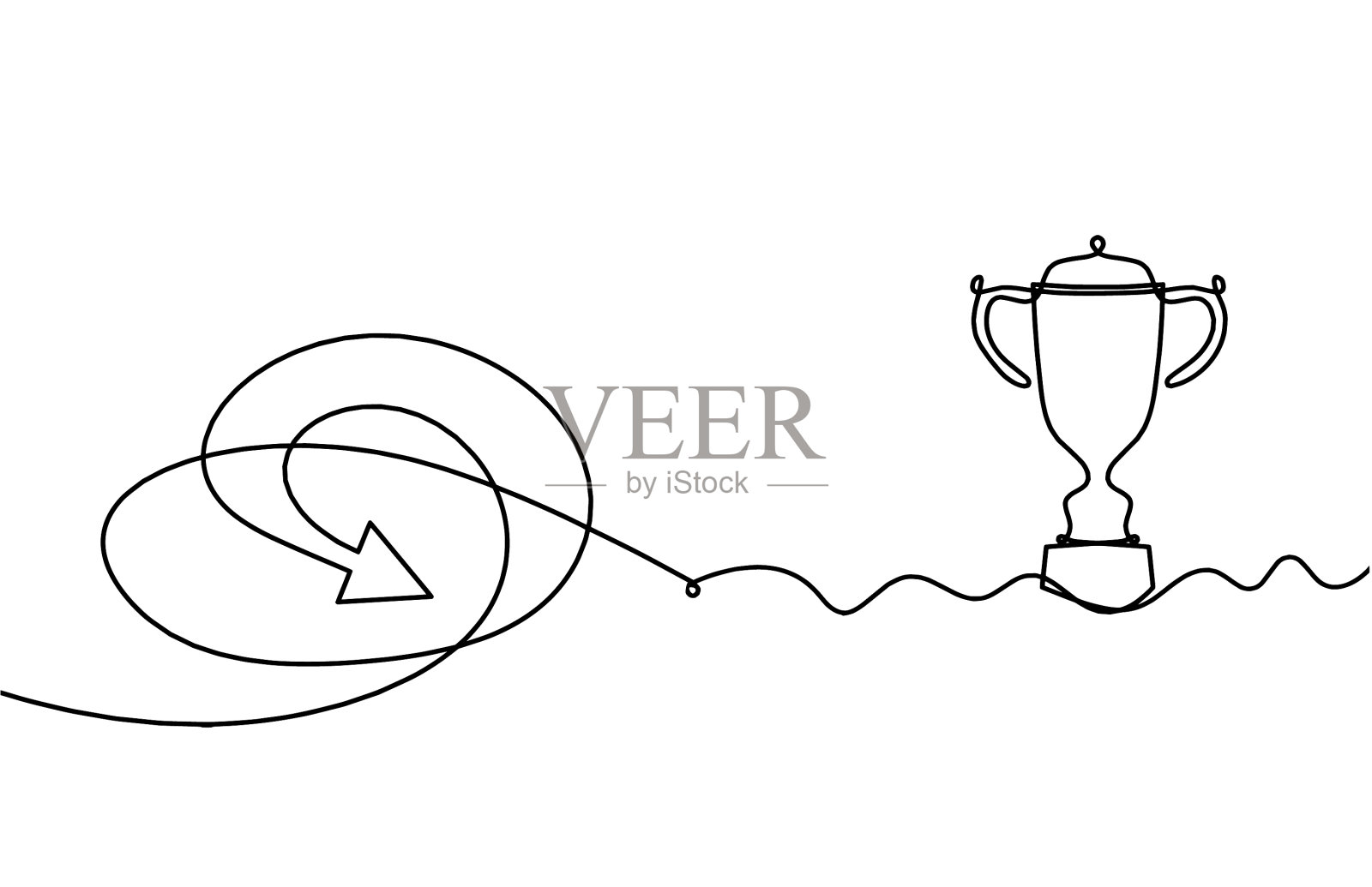 抽象连续的线条、箭头和奖杯插画图片素材