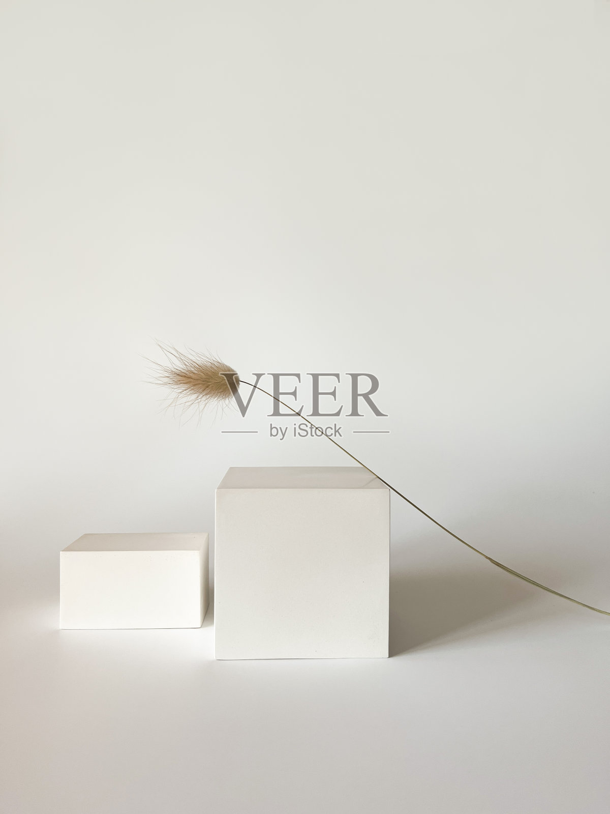 白色背景的方形领奖台。产品推广。摄影工作室。照片摄影图片