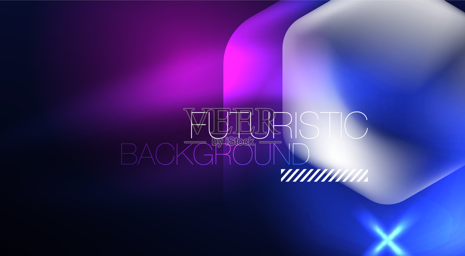 发光的蓝色霓虹六边形在黑暗的空间数字插画图片素材