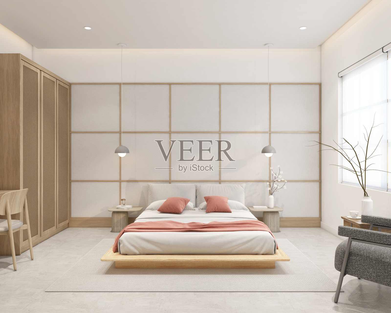 现代日式卧室照片摄影图片