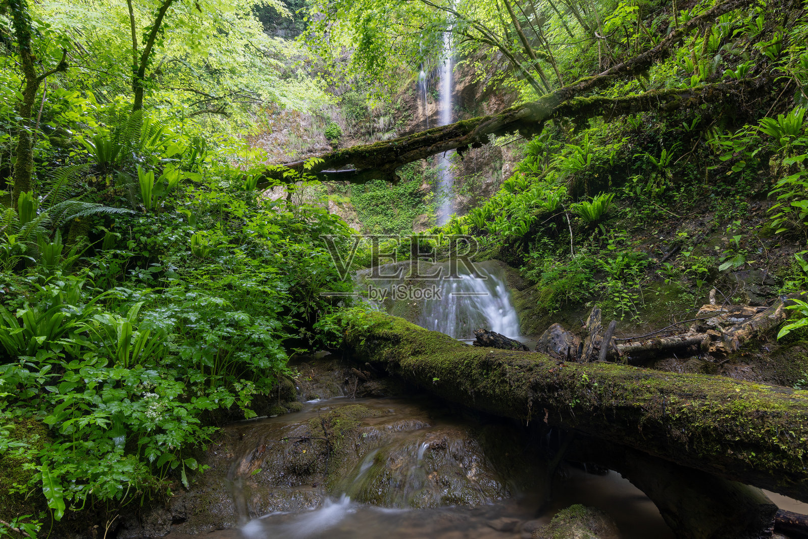 春天的布里萨罗瀑布，克罗地亚的尊贝拉克照片摄影图片