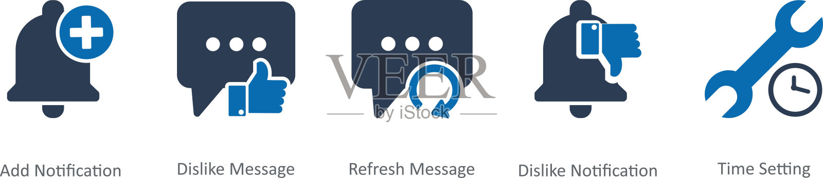 一组5个联系人图标，如添加通知，不喜欢消息，刷新消息插画图片素材