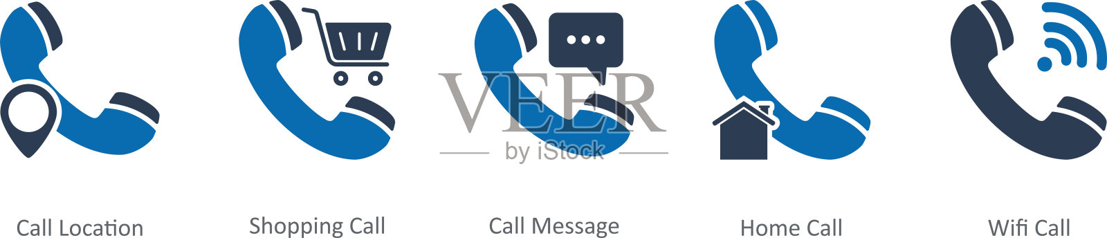 一组5个联系人图标作为呼叫位置，购物呼叫，呼叫信息插画图片素材