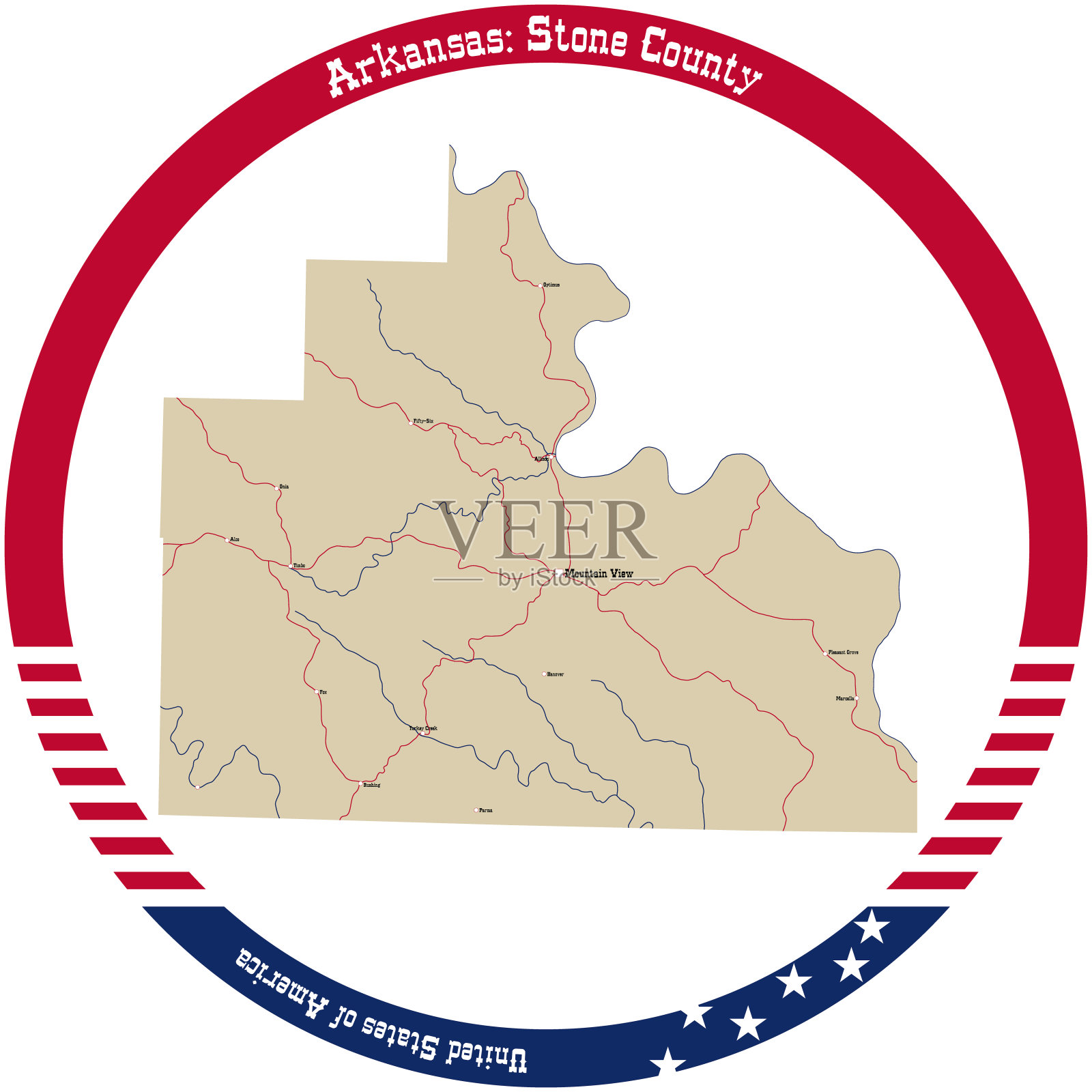美国阿肯色州斯通县地图。插画图片素材