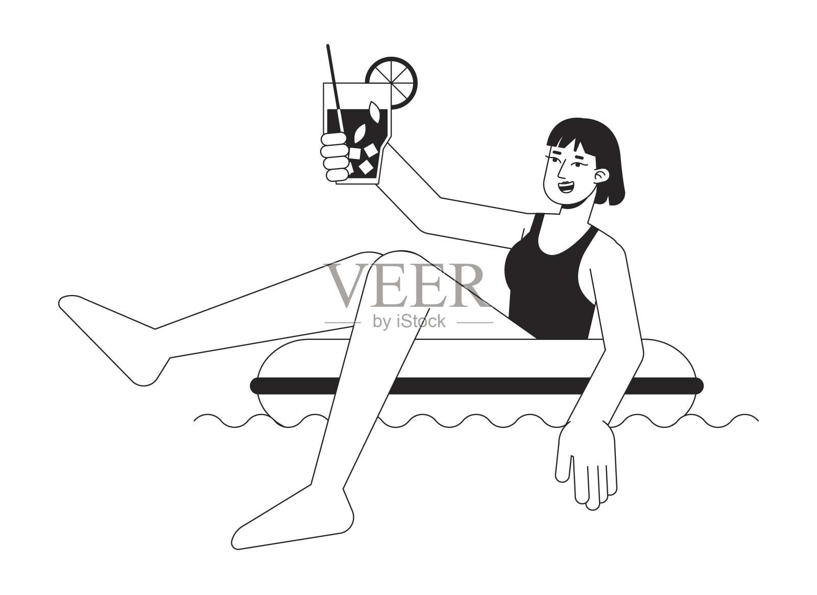 泳装女子在充气环bw矢量点插图插画图片素材