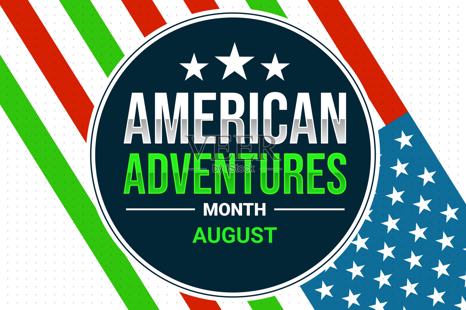 八月是美国冒险月，背景设计与旗帜和排版。在外冒险在美国概念的背景下插画图片素材