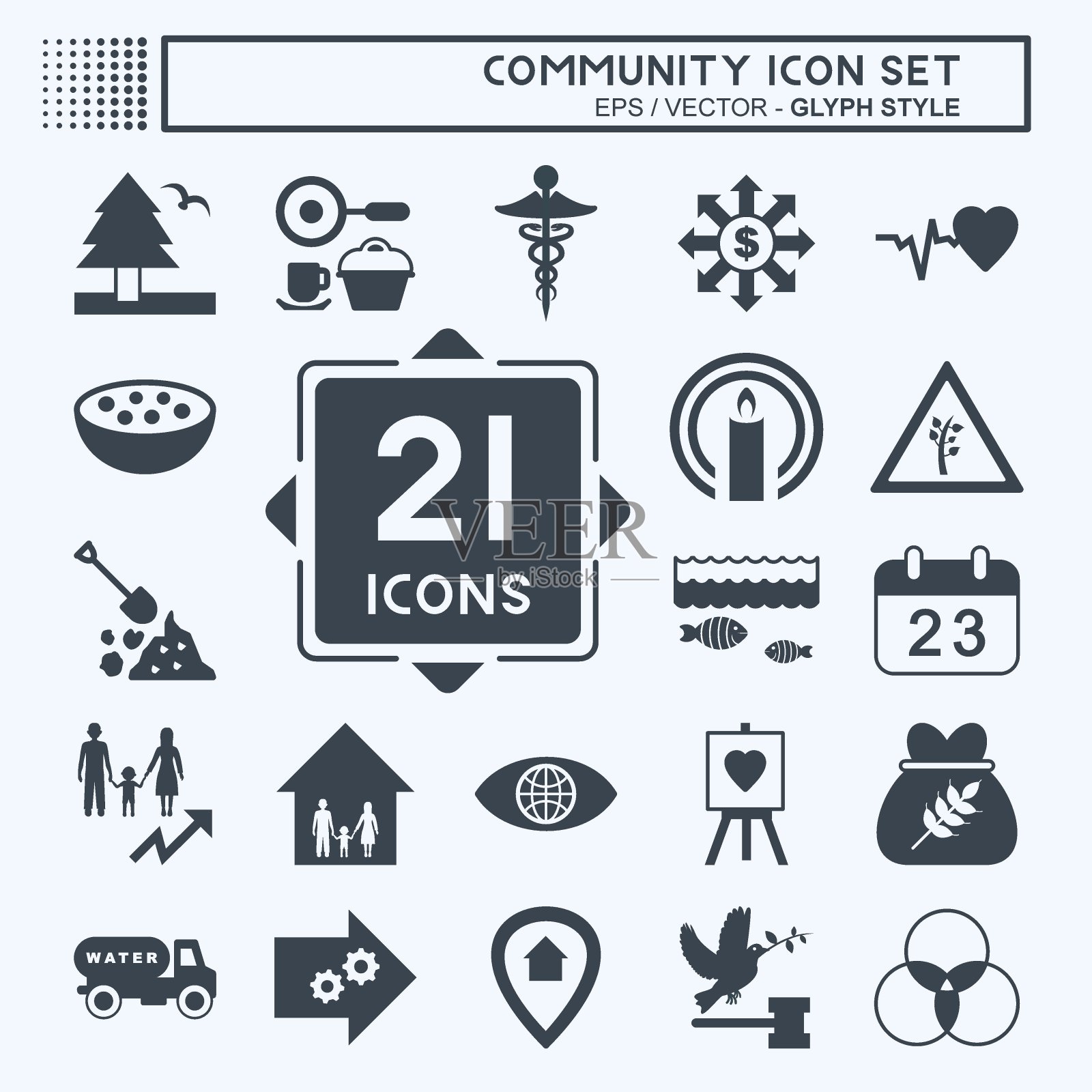 社区图标集。适合教育标志。字形风格。简单的设计可编辑。设计模板向量。简单的符号说明图标素材