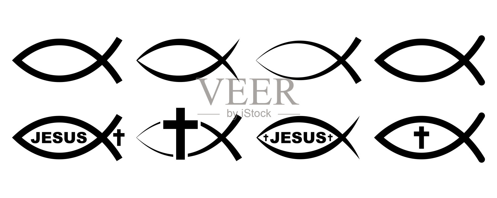 耶稣鱼向量图标集。基督教的象征。宗教的迹象。插画图片素材