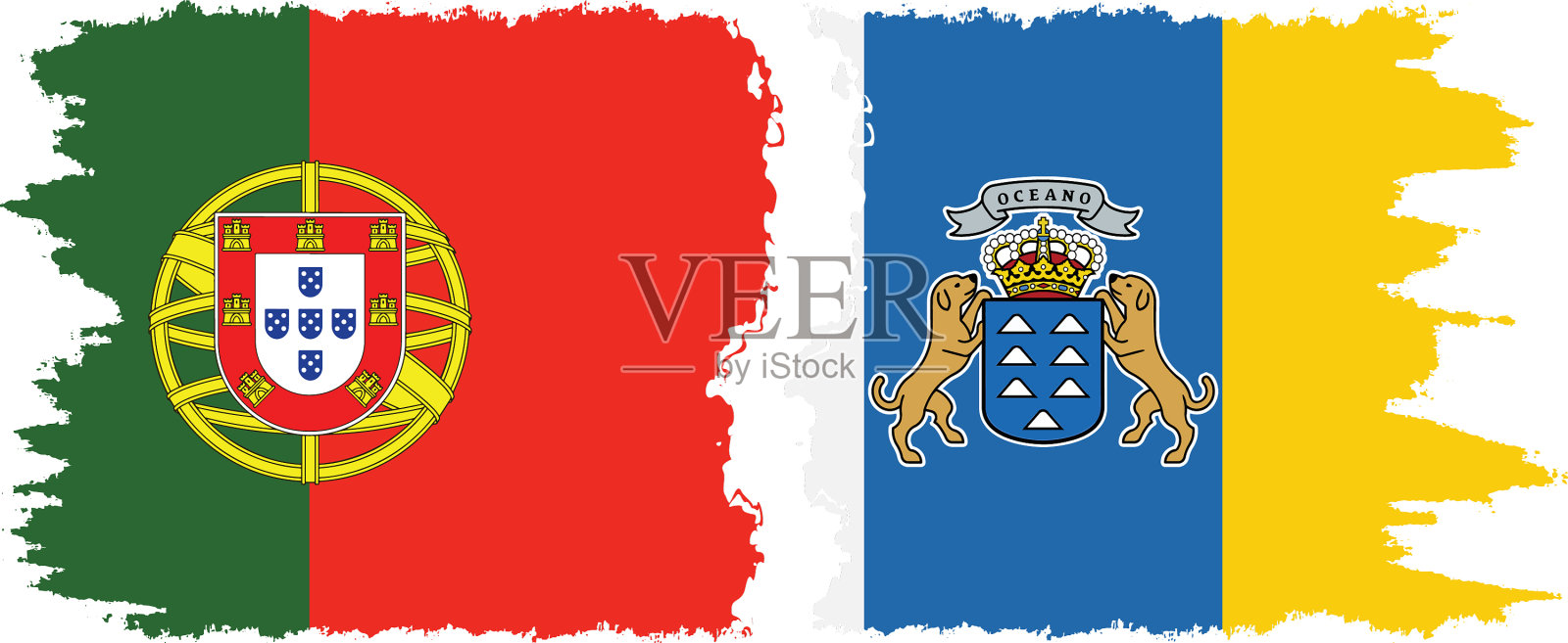 加那利群岛和葡萄牙国旗设计元素图片