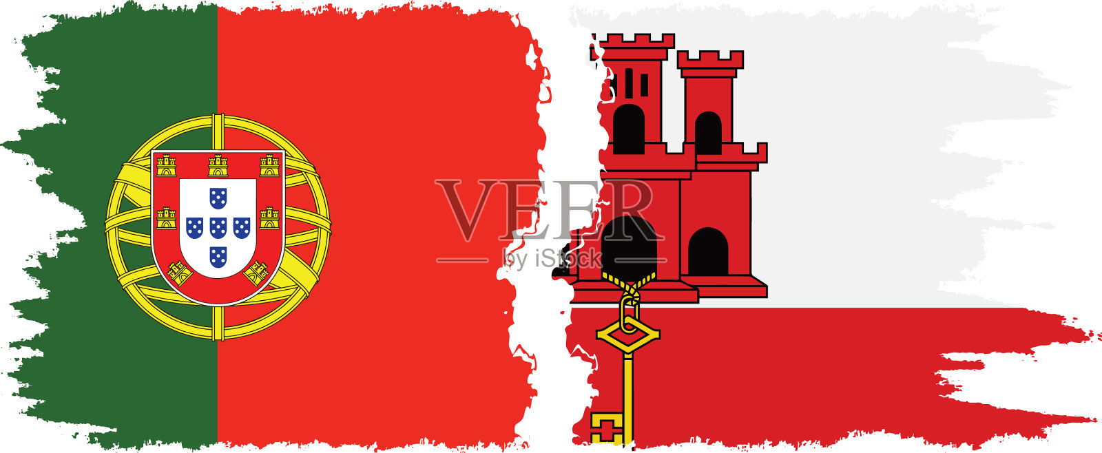 直布罗陀和葡萄牙国旗连接设计元素图片