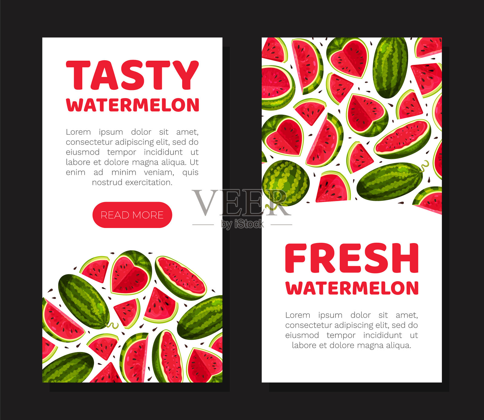 新鲜的西瓜横幅设计与多汁的红色插画图片素材