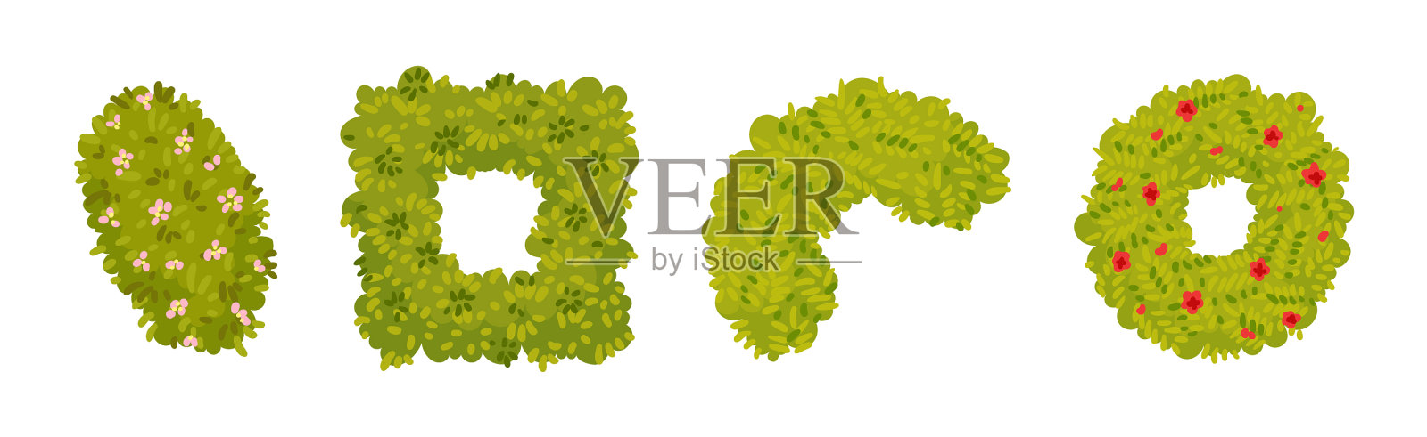 作为公园装饰的绿色灌木和形状的灌木插画图片素材