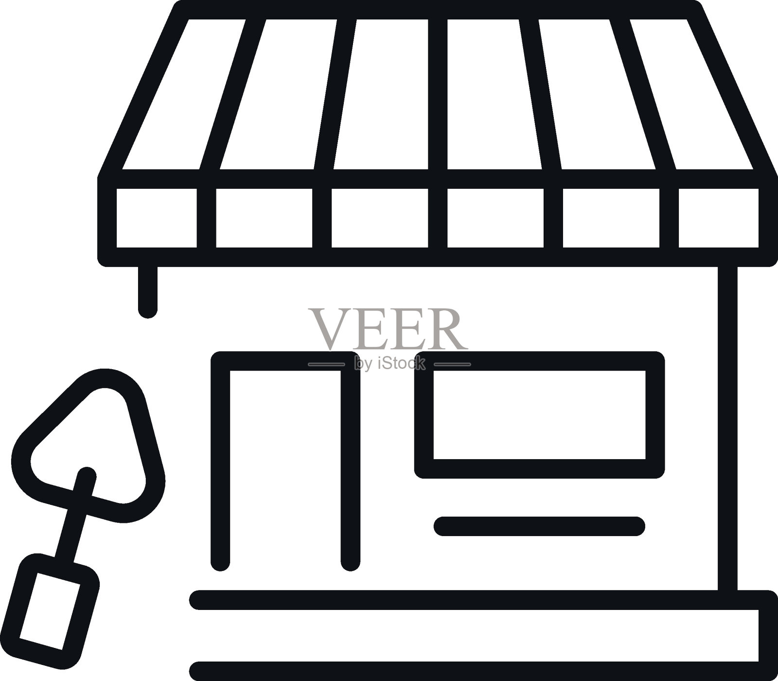 铲由商店隔离线图标。完美的网站，应用程序，用户界面，互联网，商店，商店。用黑色细线绘制的简单图像插画图片素材