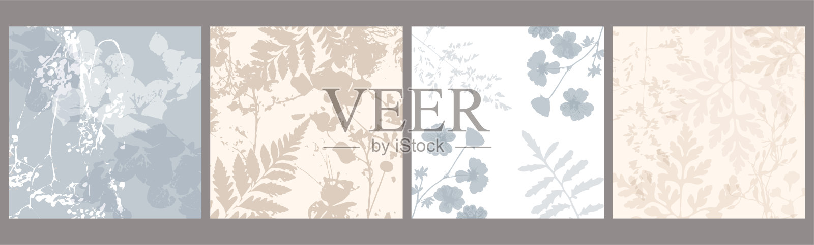 精致的一套矢量花卉图案与野花，草药植物。柔和柔和的颜色，米色，粉红色的背景美学插画图片素材