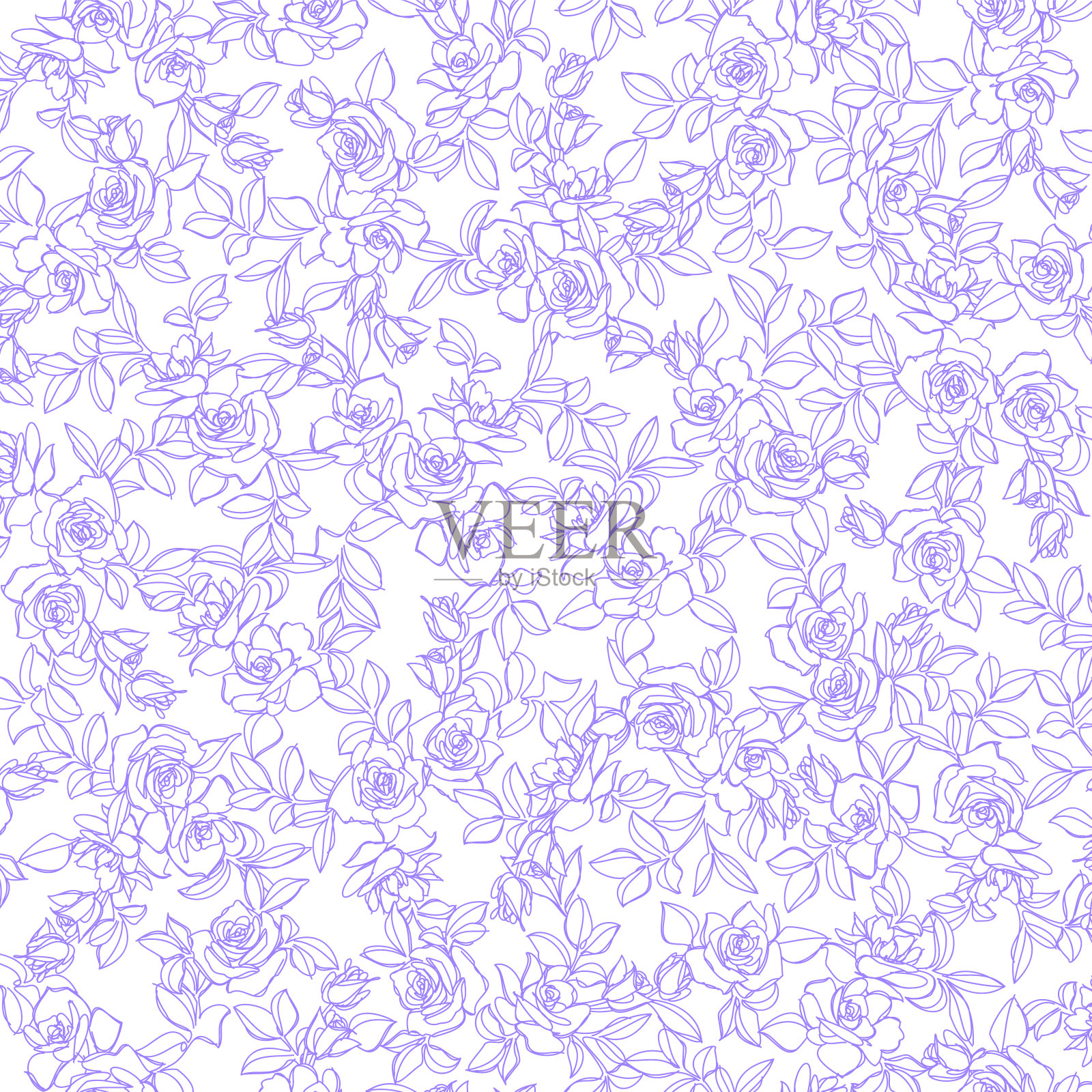 抽象可爱的玫瑰无缝花纹，插画图片素材