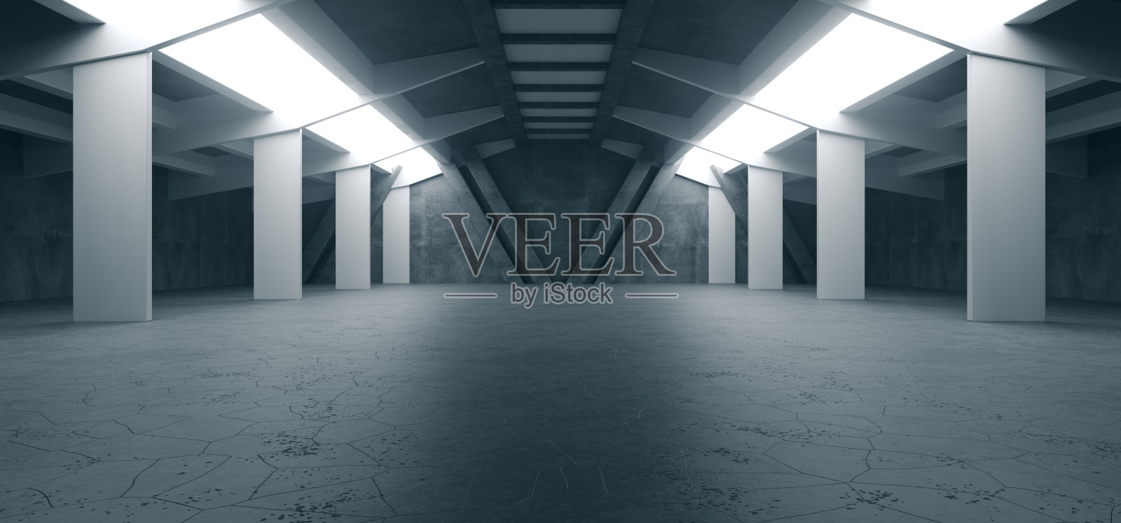 外星飞船科幻混凝土粗水泥车库隧道走廊仓库陈列室地下未来现代背景3D渲染照片摄影图片