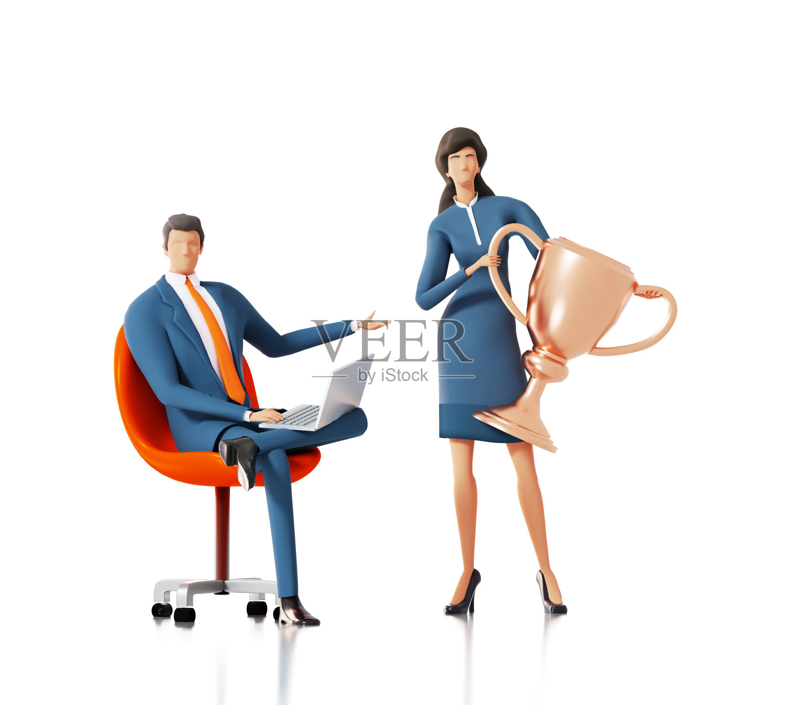 商人拿着金杯。3D渲染图。照片摄影图片