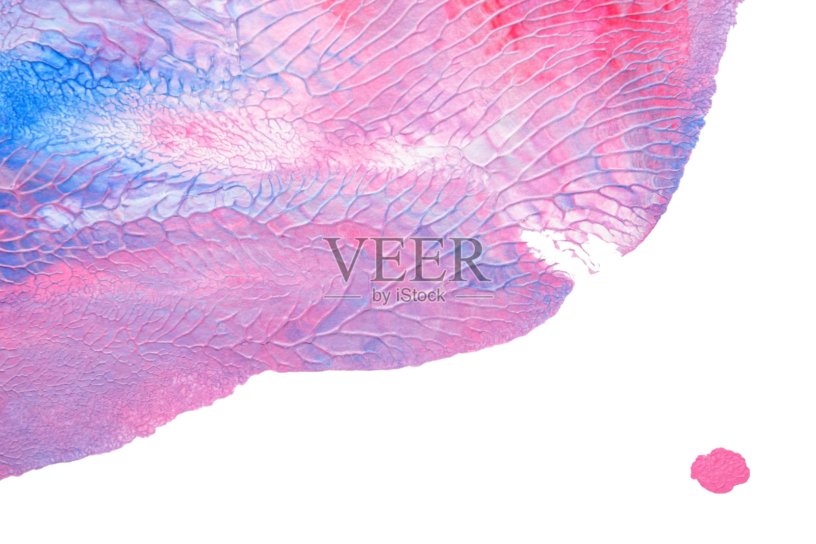 采用罗夏墨迹法在白纸背景上画蓝粉色抽象丙烯色纹理照片摄影图片