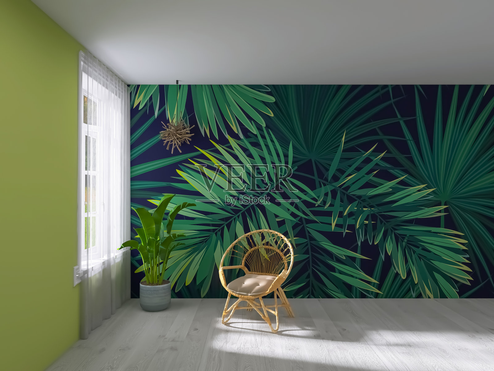 房间，扶手椅3d渲染，3d插图照片摄影图片