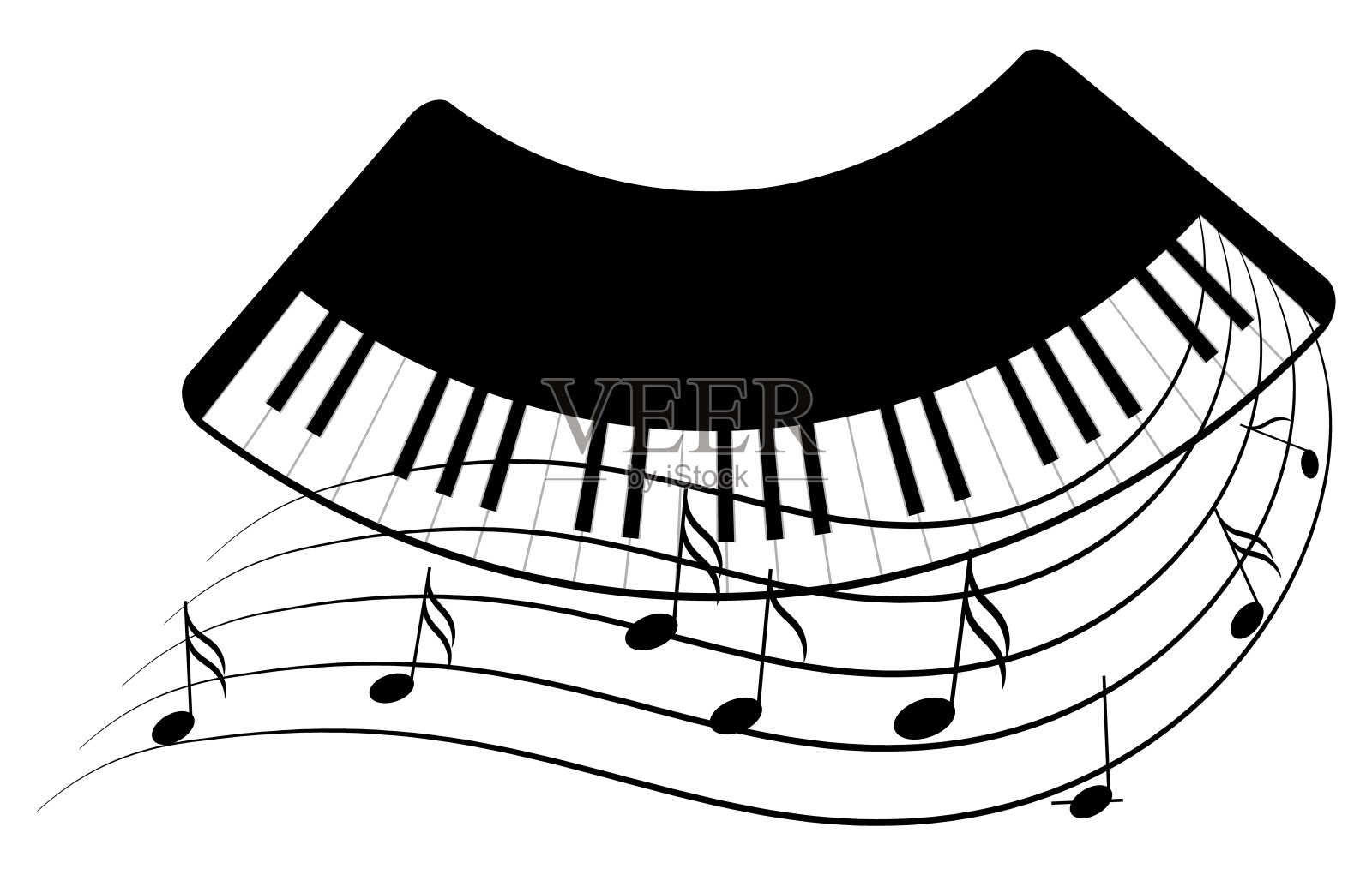 乐器。钢琴键盘带有音乐波。矢量图插画图片素材