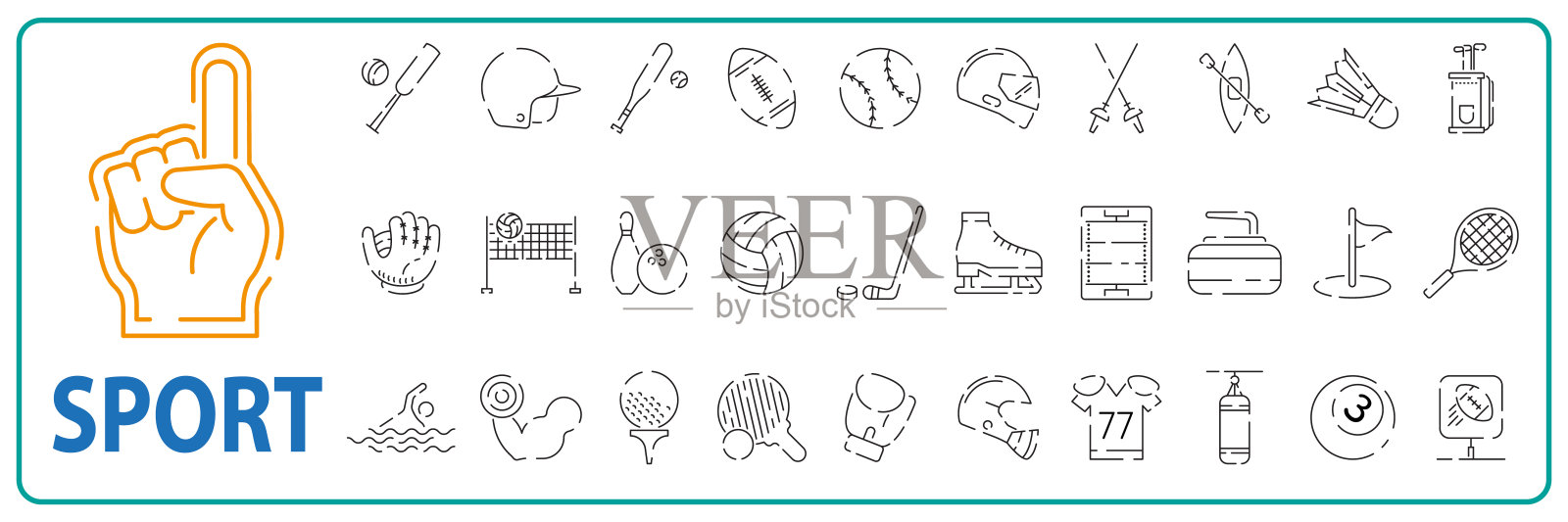 一组运动线图标。矢量插图。体操队支持球迷，赢得锦标赛奖杯图标素材