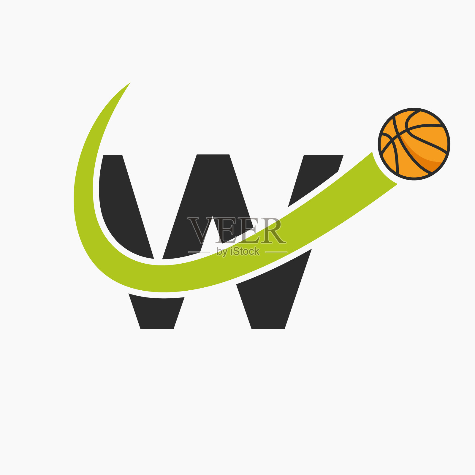 篮球标志上的字母W概念。篮子俱乐部符号矢量模板插画图片素材